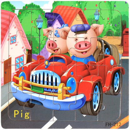 20-Piece Montessori 3D Cartoon Animal Car Puzzle